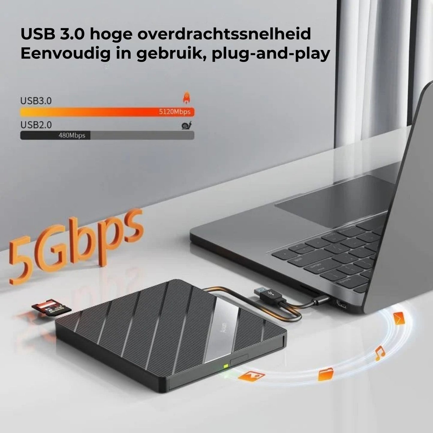 Universele Laptop CD/DVD Speler en Brander USB C 3.0 met SD/TF-kaartsleuf en 3 USB-poorten