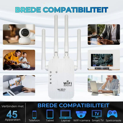 1200 Mbps wifi-extender – Dekking van 900m² en 50 apparaten