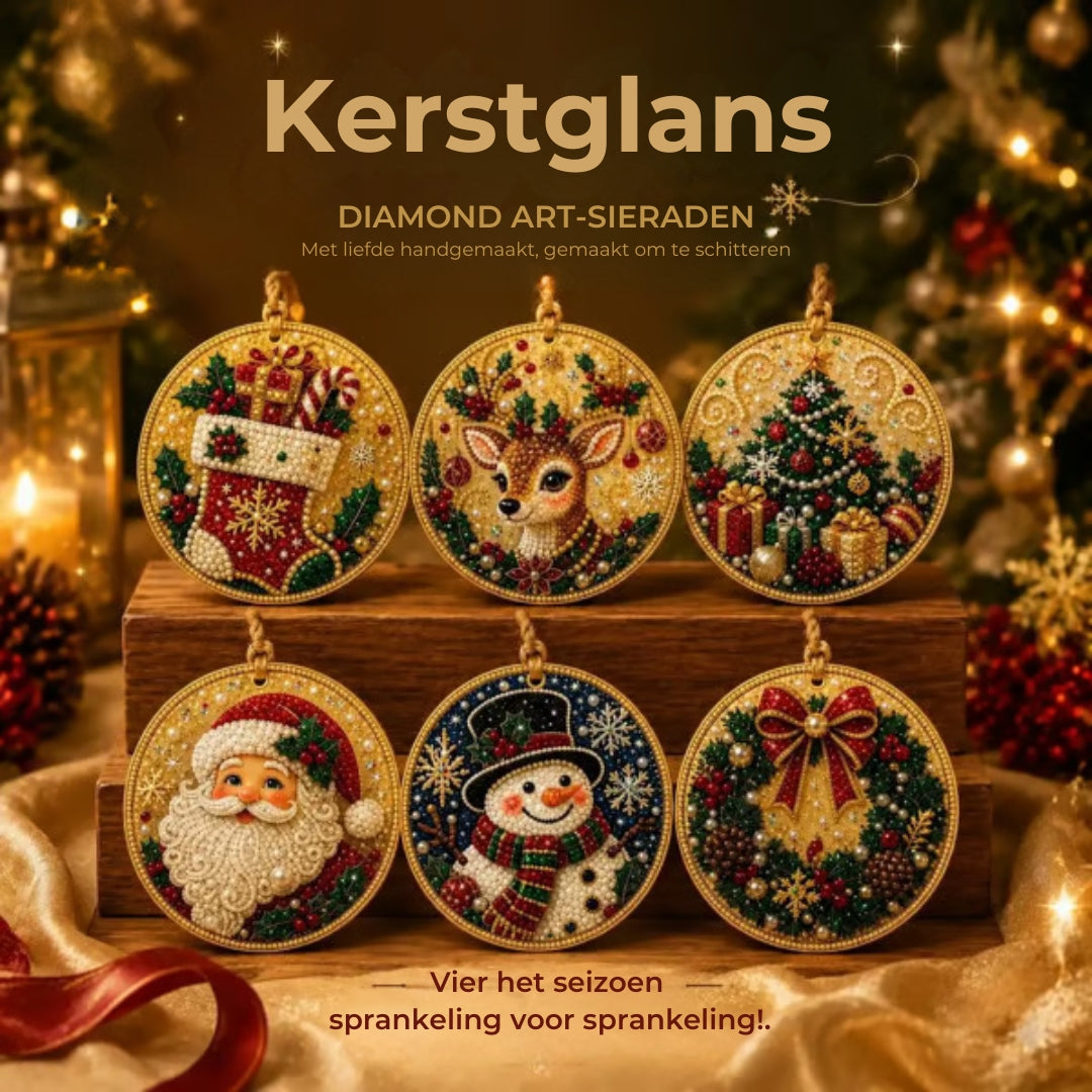 DIY Parel-Diamant Kerstornament Set - 6 Stuks