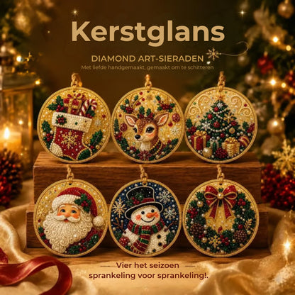 DIY Parel-Diamant Kerstornament Set - 6 Stuks