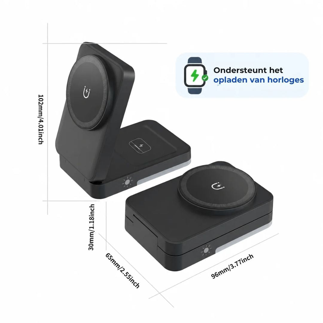 3-in-1 Magnetische Oplaadstandaard - Opvouwbaar en Draadloos
