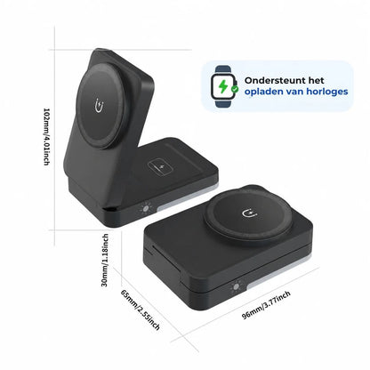 3-in-1 Magnetische Oplaadstandaard - Opvouwbaar en Draadloos