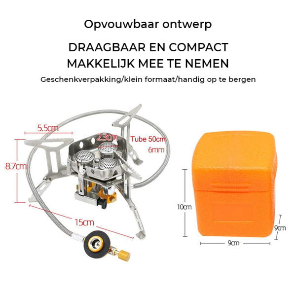 Windbestendige gasbrander voor kamperen en buitenactiviteiten