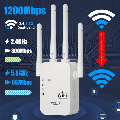 1200 Mbps wifi-extender – Dekking van 900m² en 50 apparaten