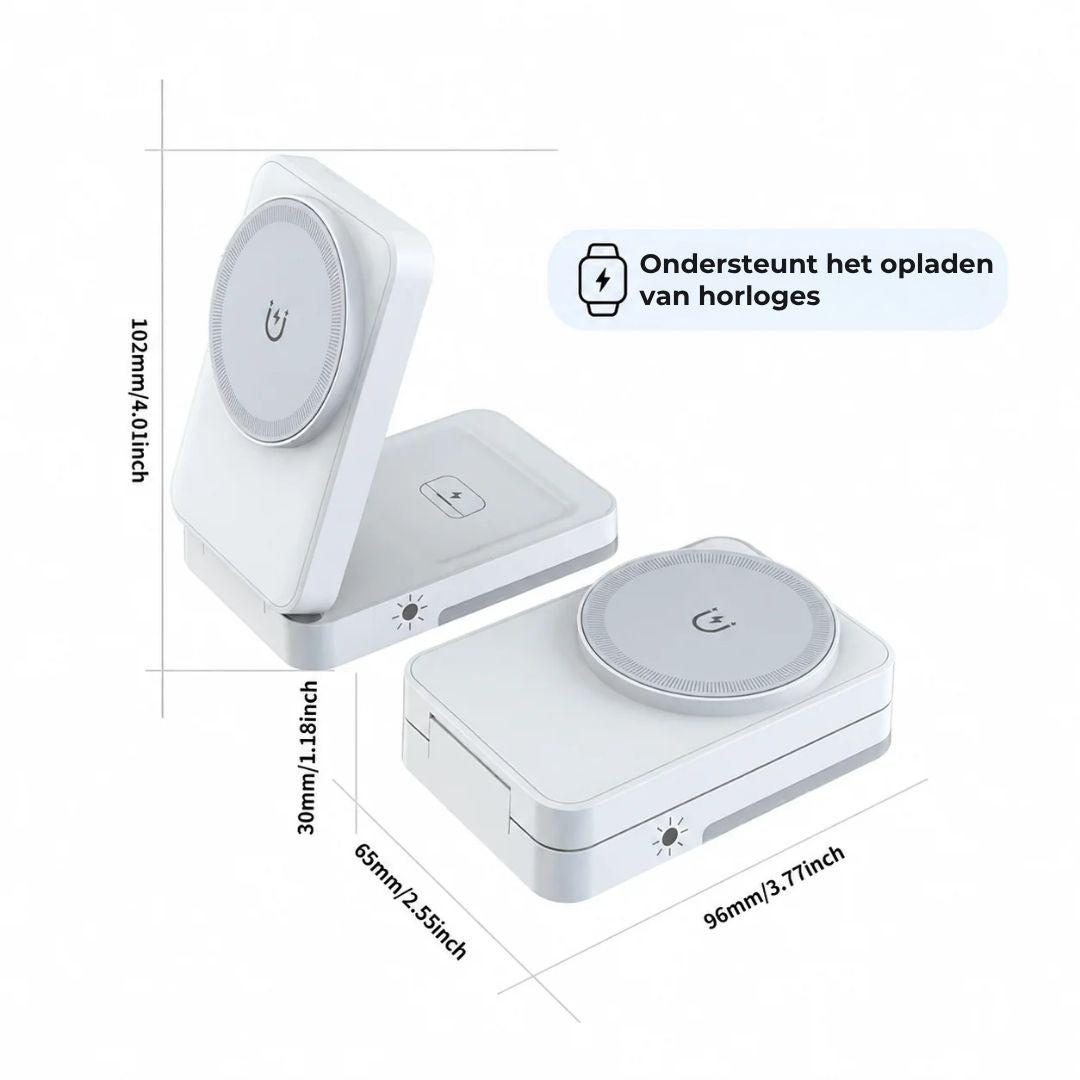 3-in-1 Magnetische Oplaadstandaard - Opvouwbaar en Draadloos