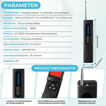 Verborgen camera-detector, GPS-tracker-detector en RF-signaalscanner