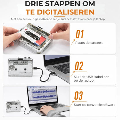 2-in-1 Cassettespeler en Cassette-naar-MP3-Converter