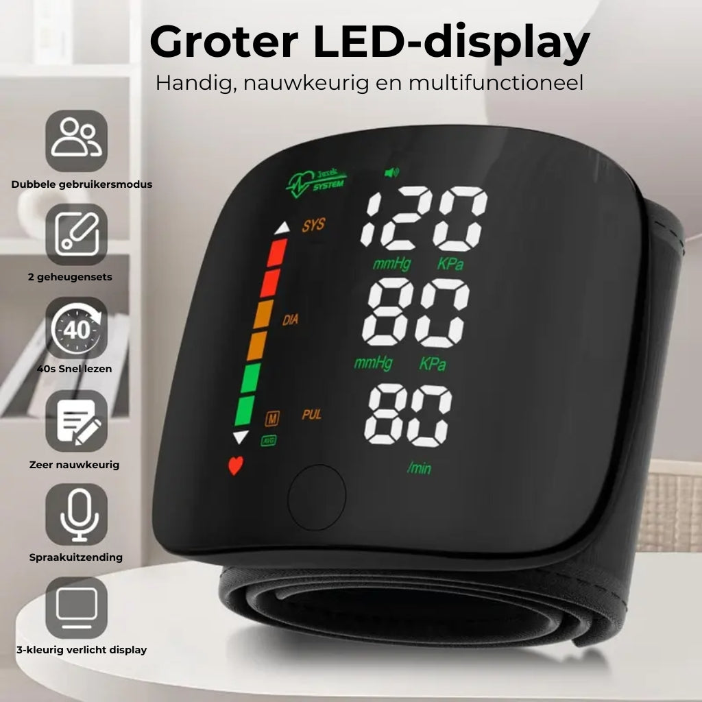 Polsbloeddrukmeter – LED-touchscreen en verstelbare pasvorm