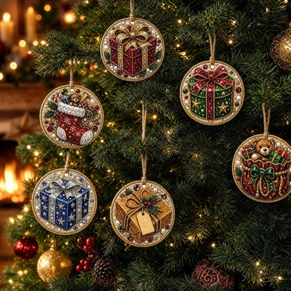 DIY Parel-Diamant Kerstornament Set - 6 Stuks