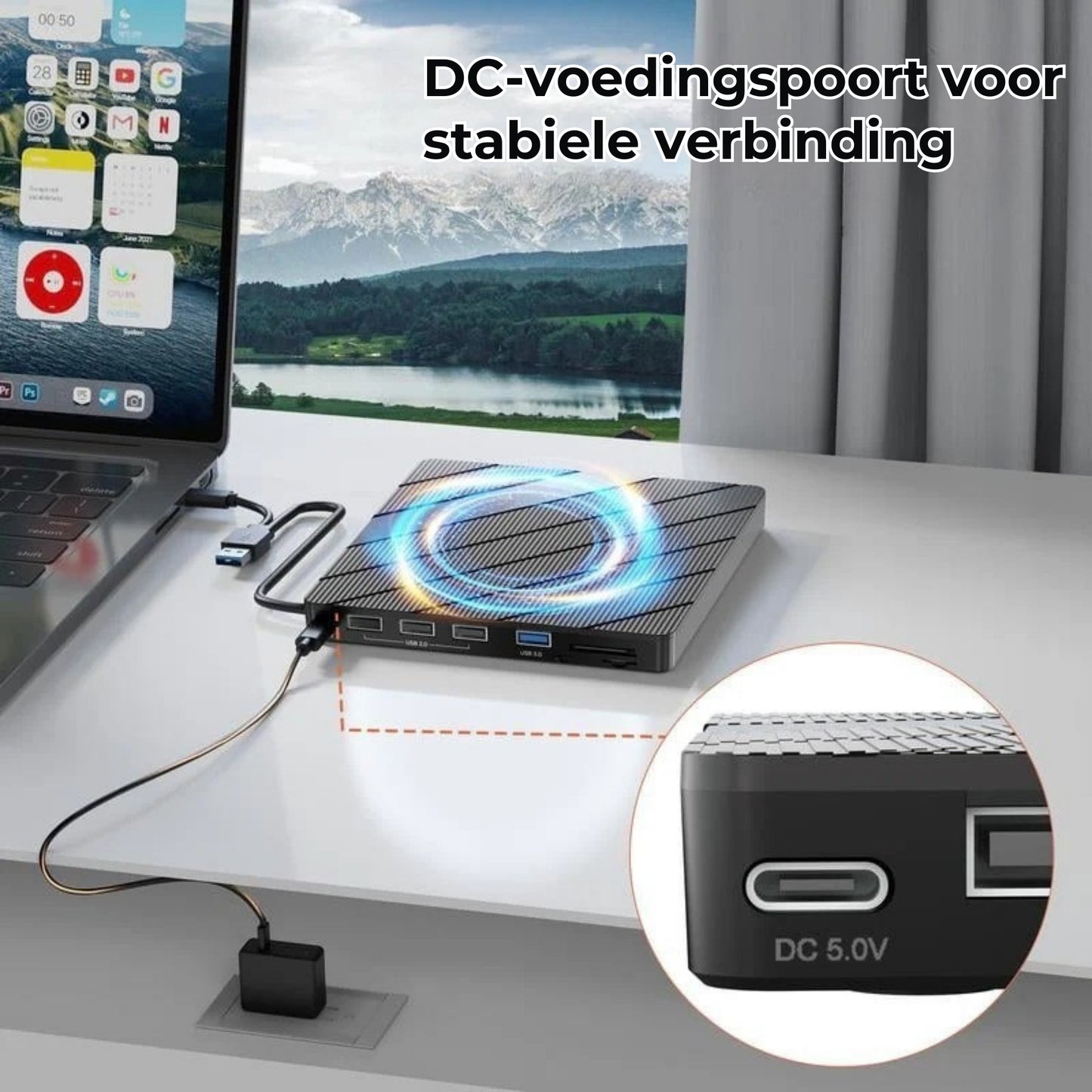 Universele Laptop CD/DVD Speler en Brander USB C 3.0 met SD/TF-kaartsleuf en 3 USB-poorten