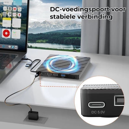 Universele Laptop CD/DVD Speler en Brander USB C 3.0 met SD/TF-kaartsleuf en 3 USB-poorten