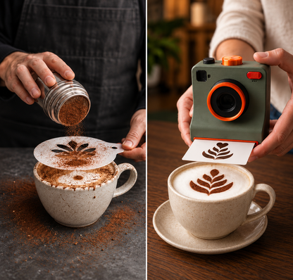 Vintage Camera met 4 Koffiepoeder Sjablonen