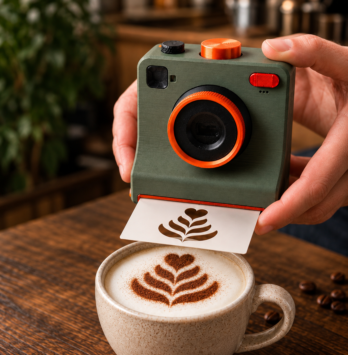 Vintage Camera met 4 Koffiepoeder Sjablonen
