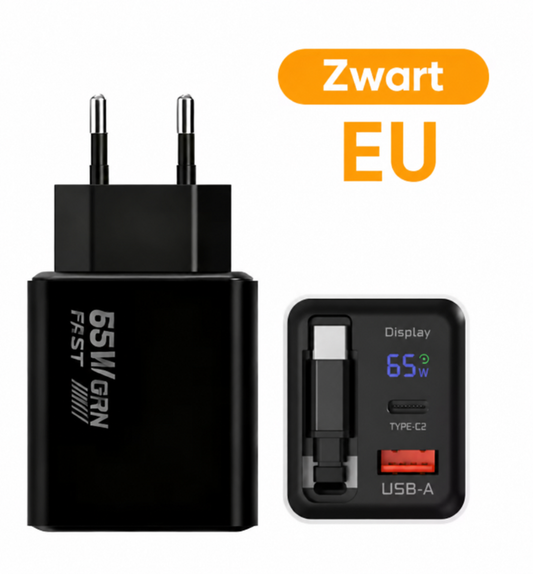 65W Type-C Snellader van 80 cm met USB en Type-C Aansluiting