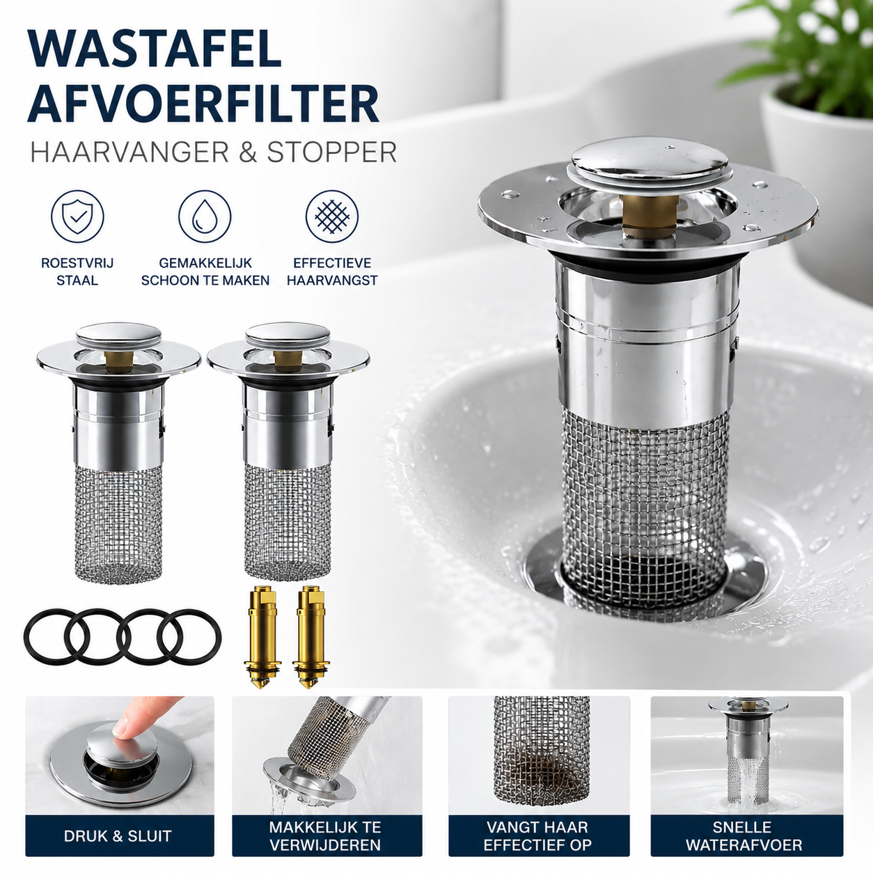 RVS Gootafvoer Filter – Anti-Verstopping Haarvanger