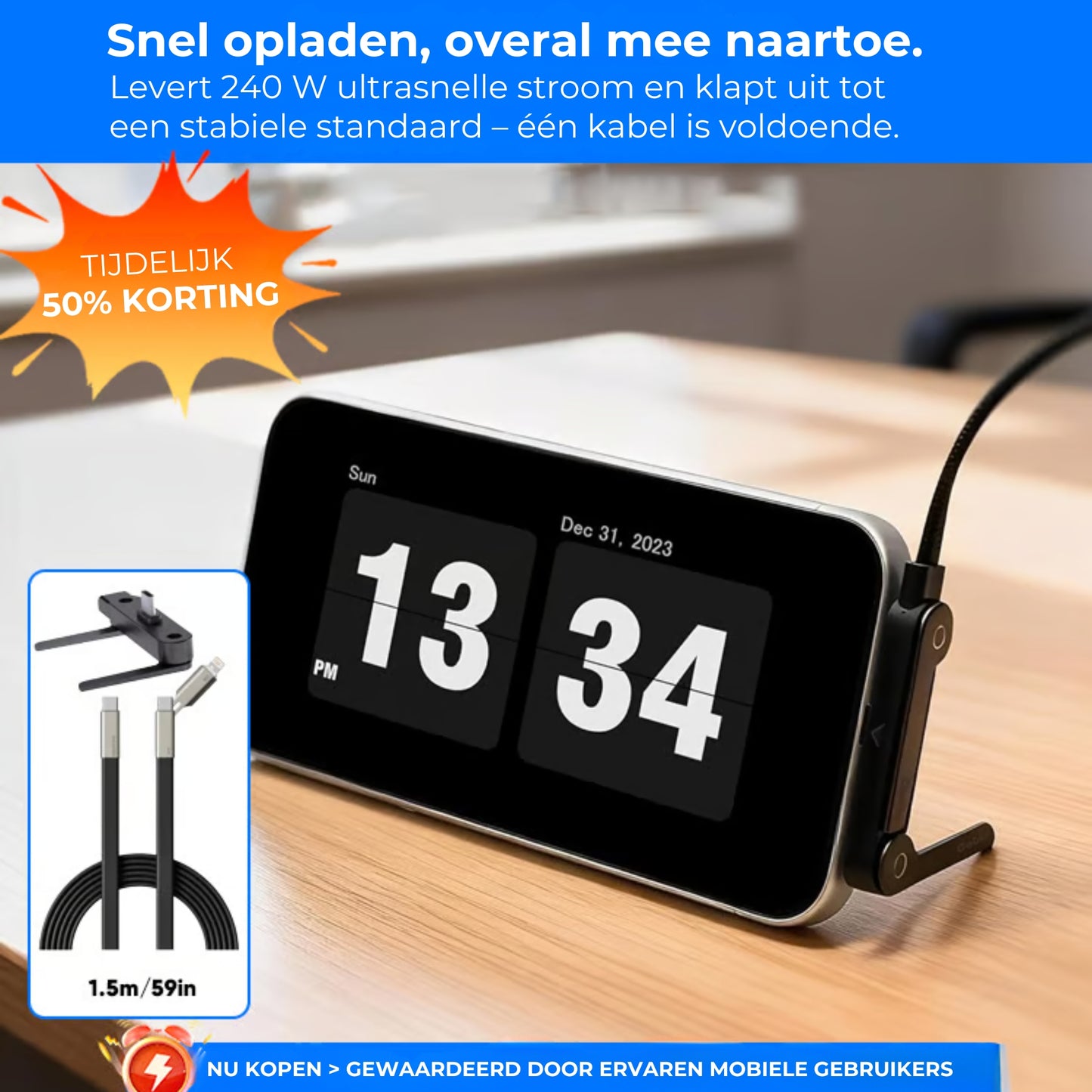 240W Snellaad Kabel met 360° Roterende Stand