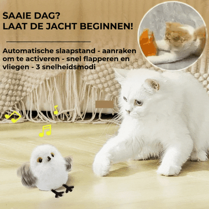 Flappend vogel-kattenspeeltje – USB-oplaadbaar en bewegingsgeactiveerd tjilpend vogeltje