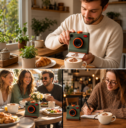Vintage Camera met 4 Koffiepoeder Sjablonen