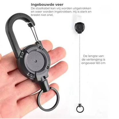 3-in-1 Anti-Diefstal Karabijnsleutelhanger met Uittrekbaar Koord