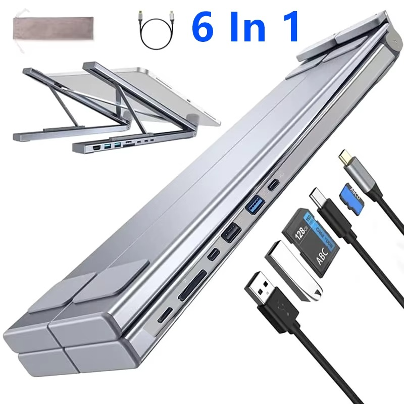 8-in-1 Laptop Dockingstation – verstelbare standaard, 4K HDMI & snelle gegevensoverdracht