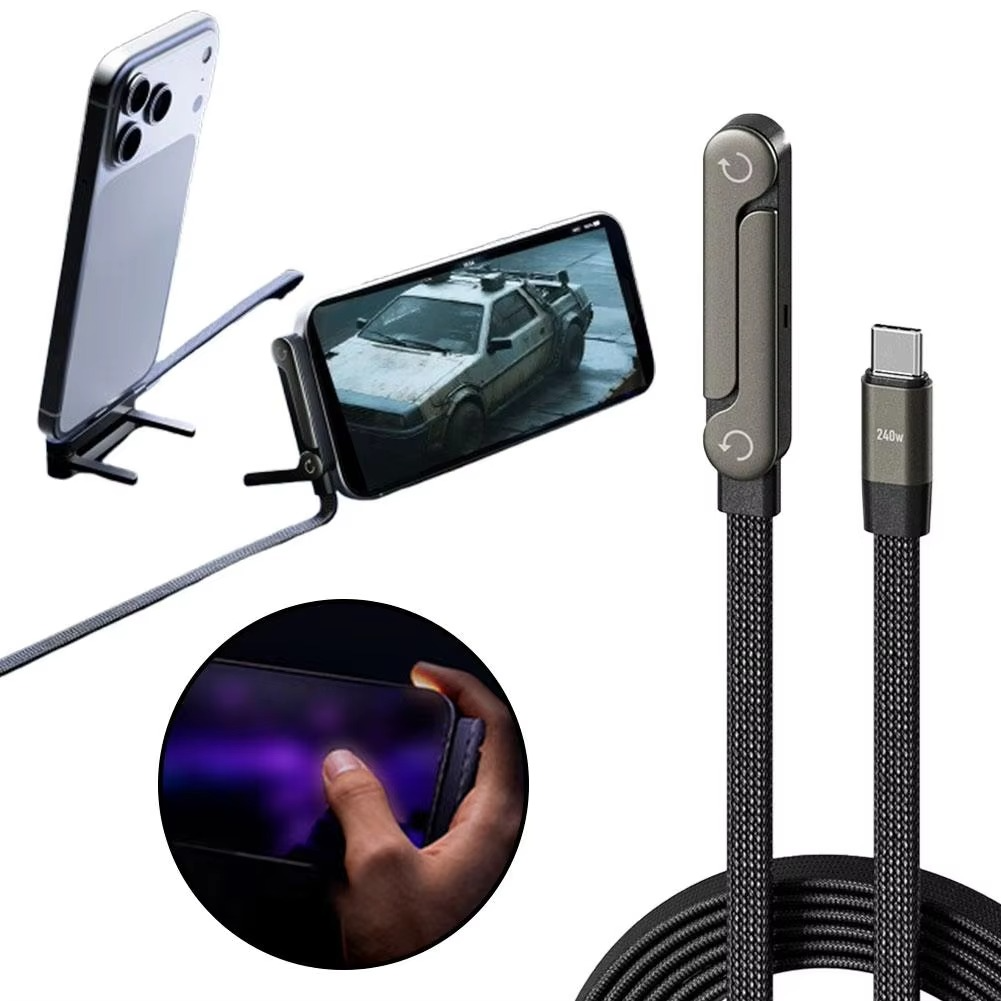 Ergonomische 2-in-1 snellaadkabel en telefoonstandaard