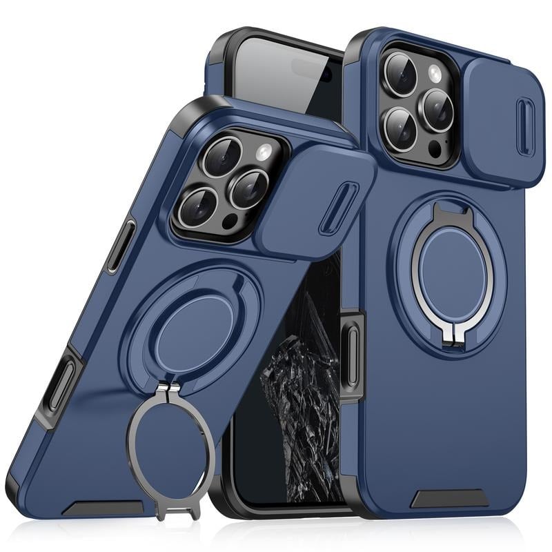 iPhone Hoesje met schuifbaar cameradeksel en draaibare ringstandaard