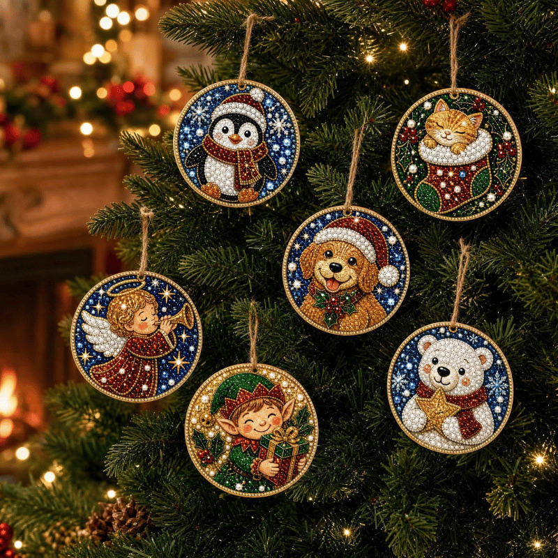 DIY Parel-Diamant Kerstornament Set - 6 Stuks