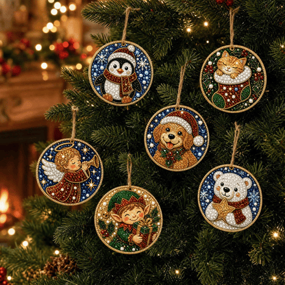 DIY Parel-Diamant Kerstornament Set - 6 Stuks