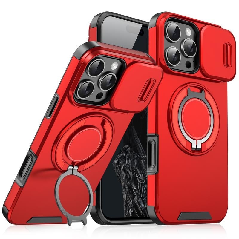 iPhone Hoesje met schuifbaar cameradeksel en draaibare ringstandaard