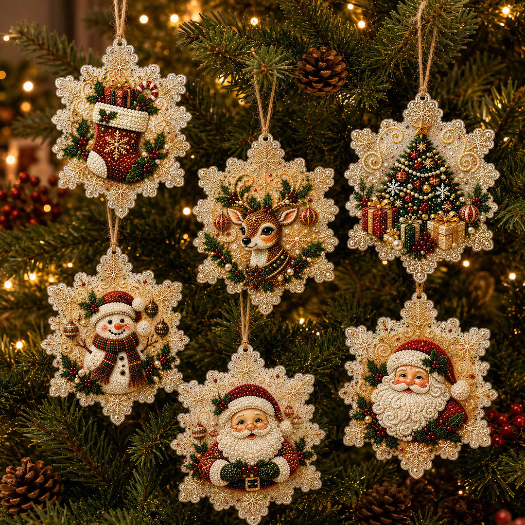 DIY Parel-Diamant Kerstornament Set - 6 Stuks