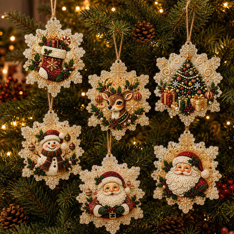 DIY Parel-Diamant Kerstornament Set - 6 Stuks