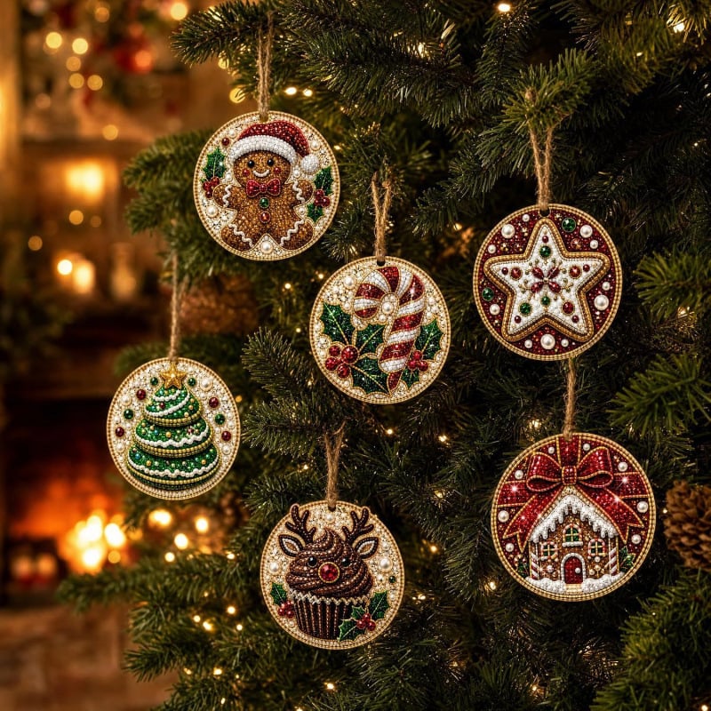DIY Parel-Diamant Kerstornament Set - 6 Stuks