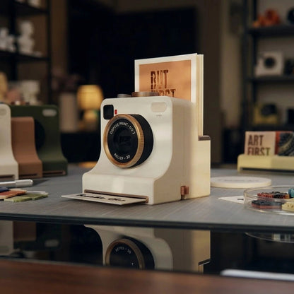 Vintage Camera met 4 Koffiepoeder Sjablonen