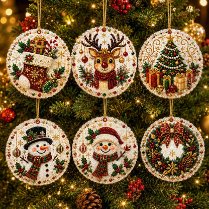DIY Parel-Diamant Kerstornament Set - 6 Stuks