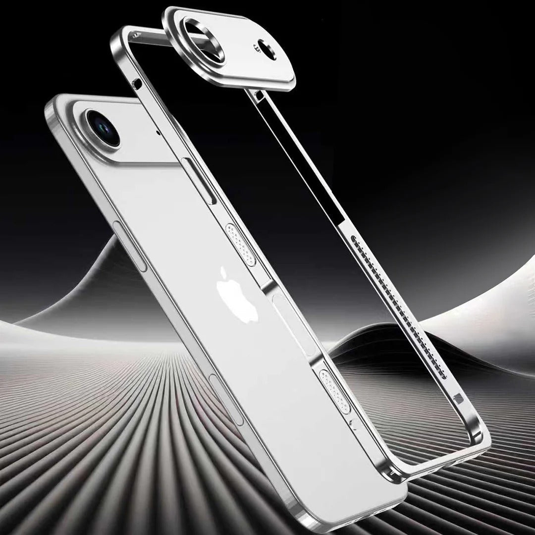 Metalen Bumper iPhone Hoesje met Camera Lens Bescherming en Transparante Achterkant