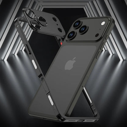 Metalen Bumper iPhone Hoesje met Camera Lens Bescherming en Transparante Achterkant