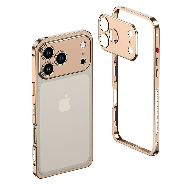 Metalen Bumper iPhone Hoesje met Camera Lens Bescherming en Transparante Achterkant