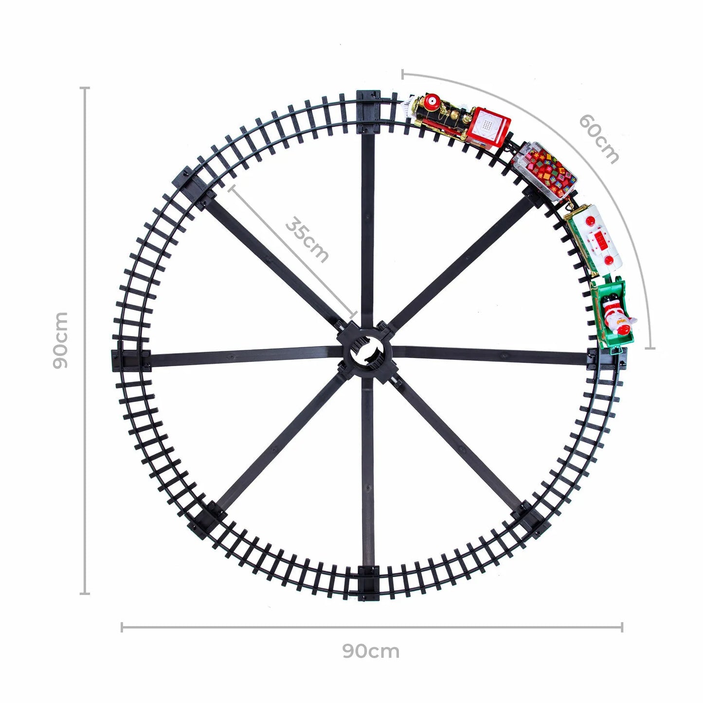 Kerstboom treinspoor met locomotief en 3 wagons