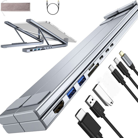 8-in-1 Laptop Dockingstation – verstelbare standaard, 4K HDMI & snelle gegevensoverdracht