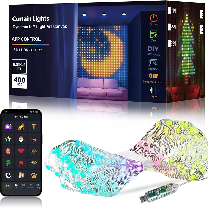 Smart LED-gordijnslinger - Eigen keuze lichtdesign via APP
